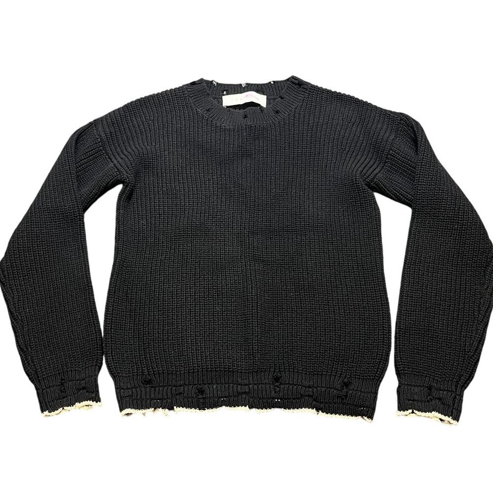 IRO Distressed Chunky Knit Crewneck Sweater Black Medium Grunge Moto Cotton‎